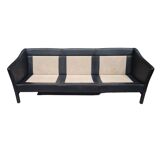 Vintage Scandinavian Black Leather Sofa Attributed to Frederik Kayser