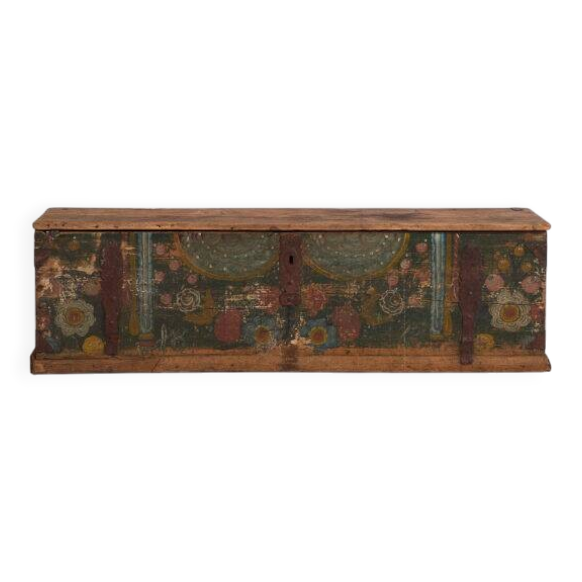Antique hand-painted trunk with floral motifs (year 1869) #98
