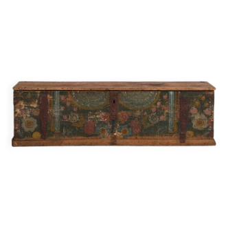 Antique hand-painted trunk with floral motifs (year 1869) #98