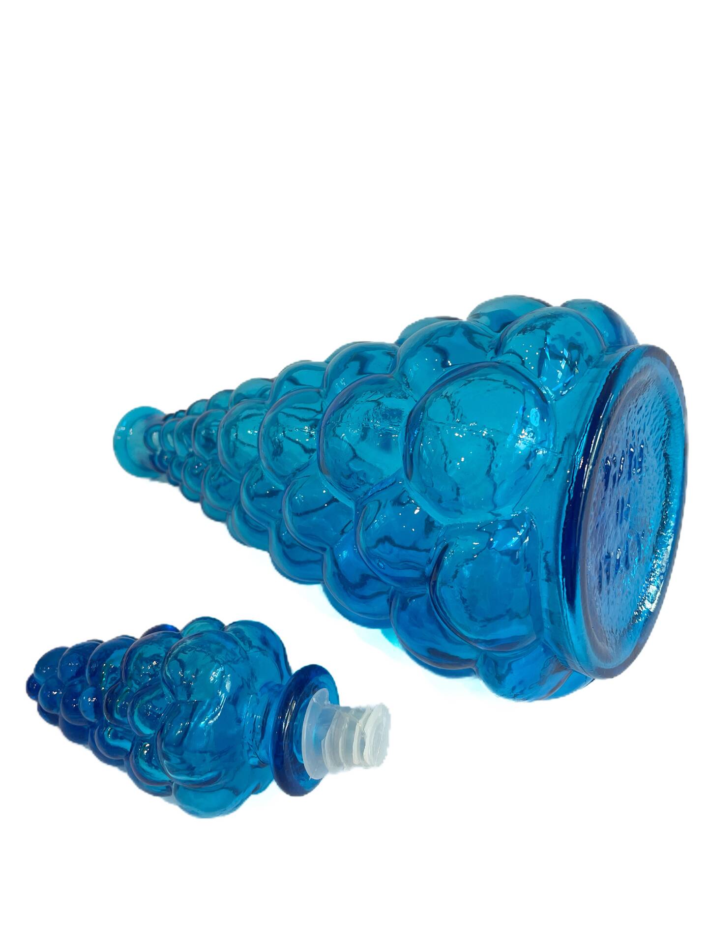 Grande carafe vintage en verre bleu piscine