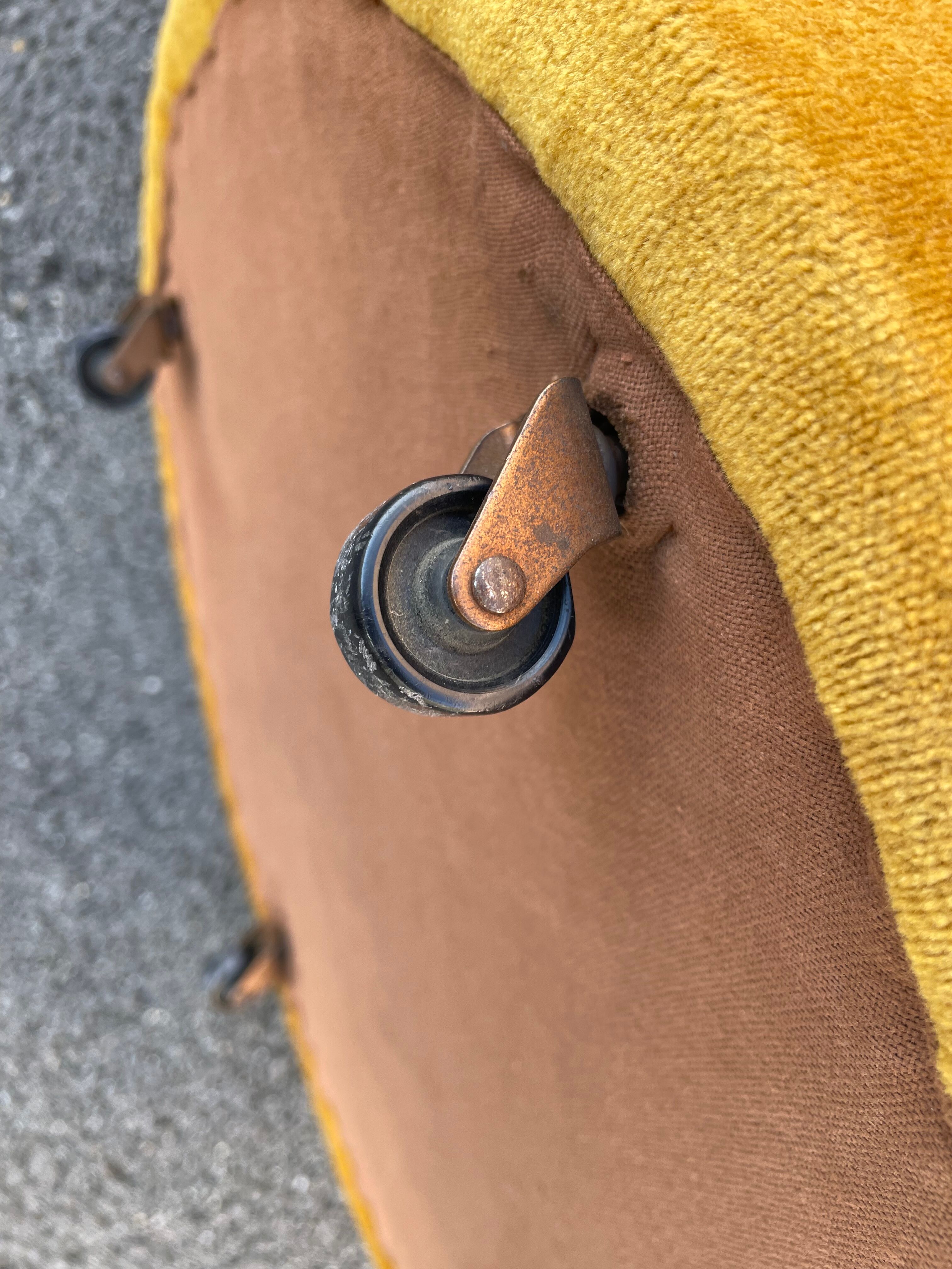Golden yellow velvet pouf