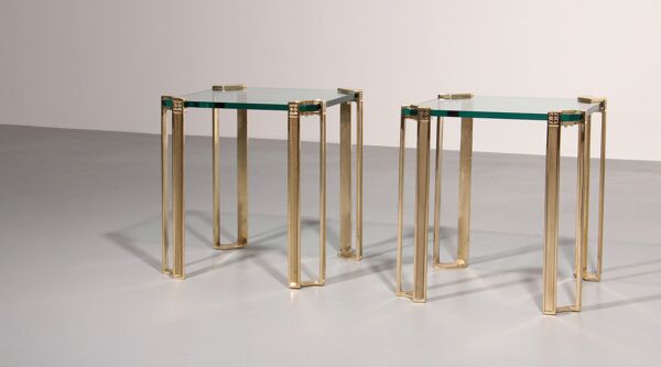 Tables d'appoint T24 en laiton brillant de Peter Ghyczy, années 1970 (40x40x45)