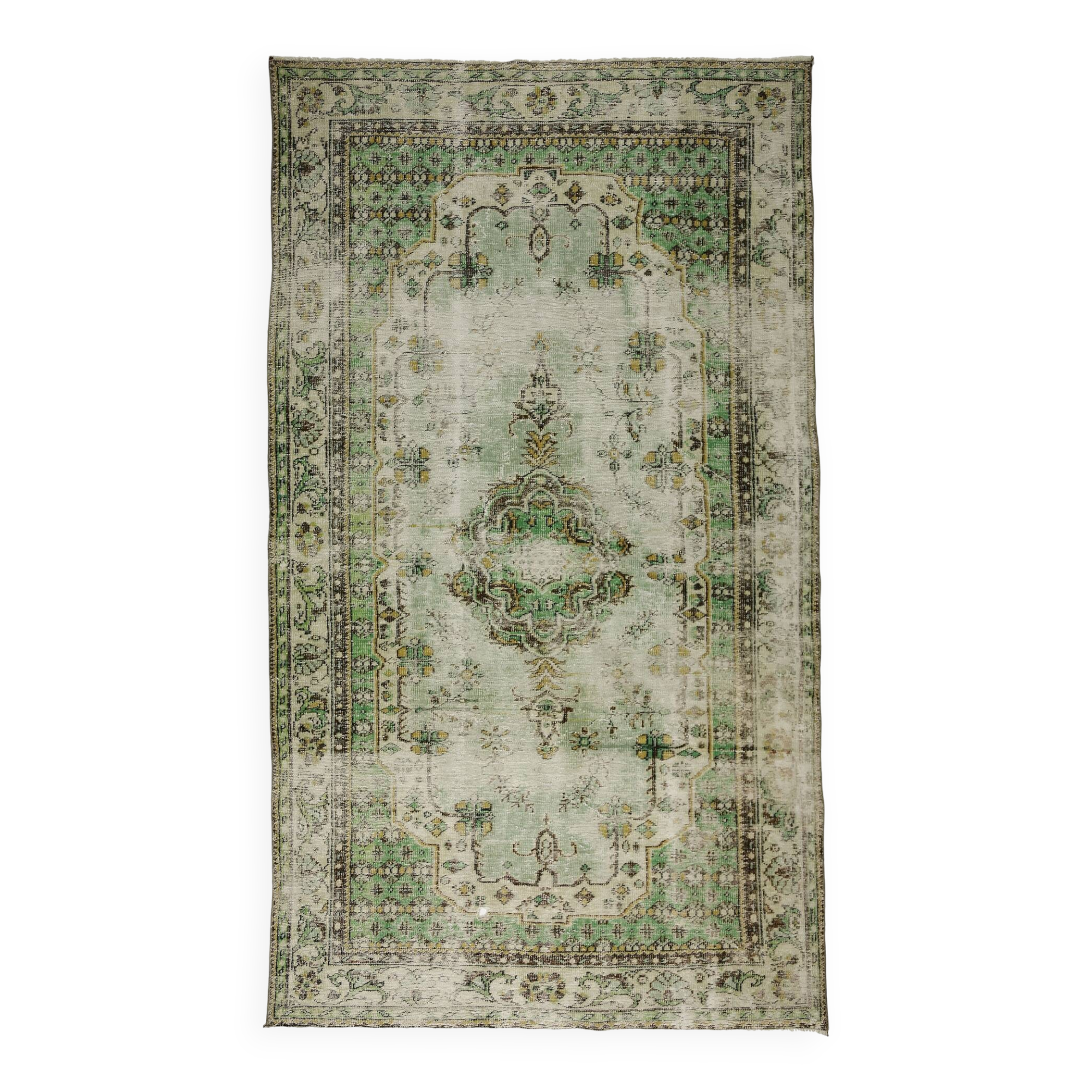 Tapis Oushak Vintage – Tons Vert Pastel & Style Classique, 176 x 340 cm