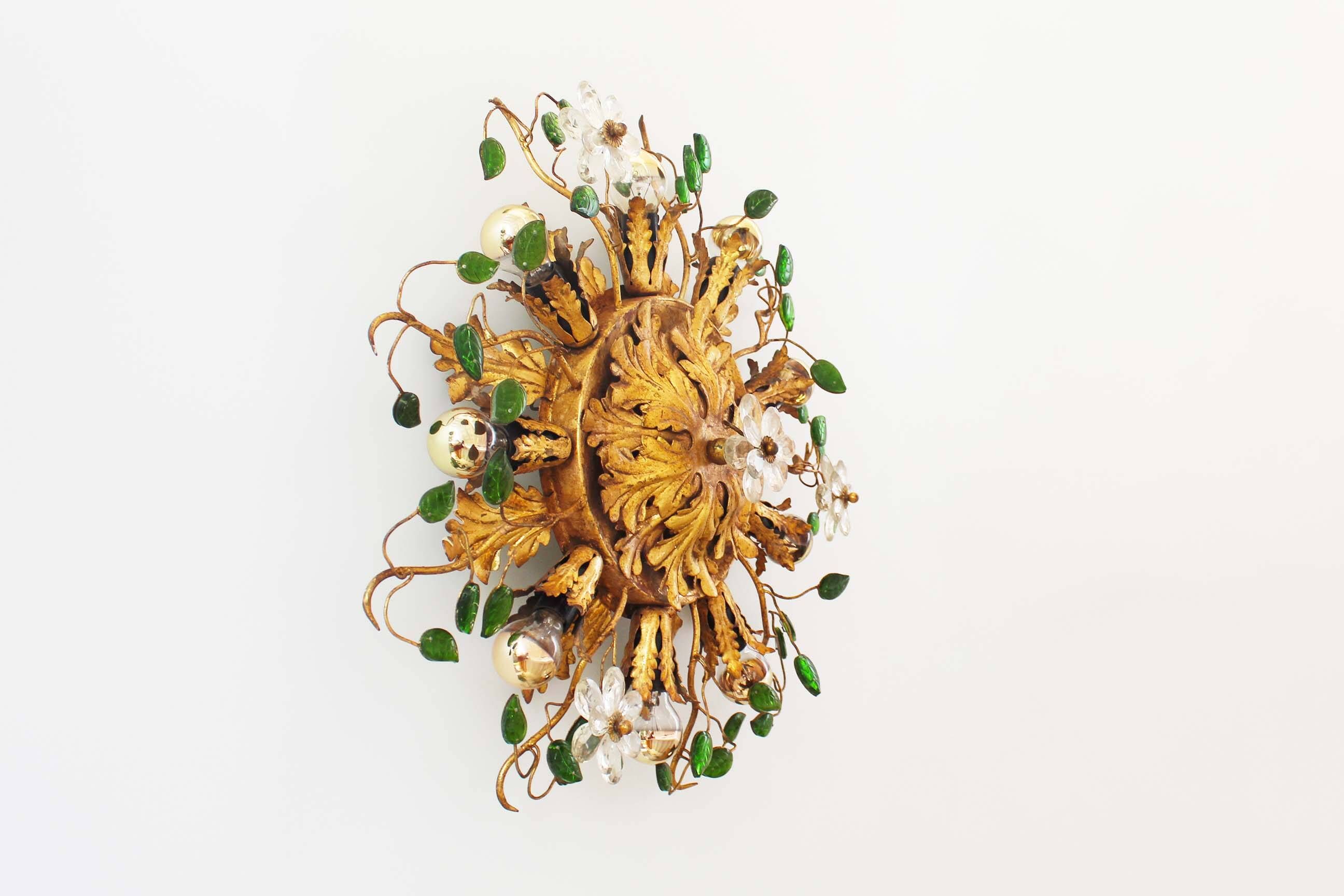 Large Italian Gilt Florentine Flush Mount Light by Banci Firenze