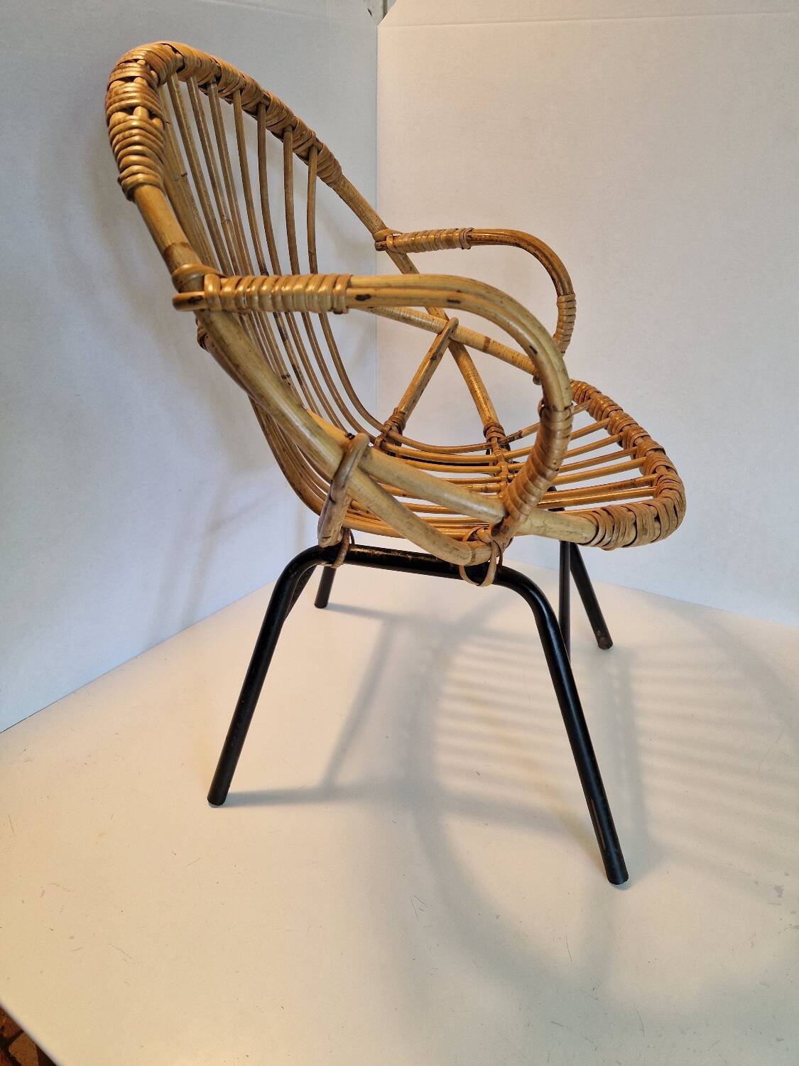 Old Children's Rattan Basket Armchair from the 60s