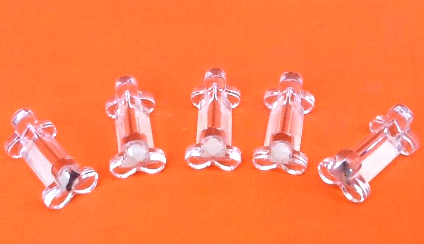 5 porte-couteaux  verre transparent forme trèfle, 1950