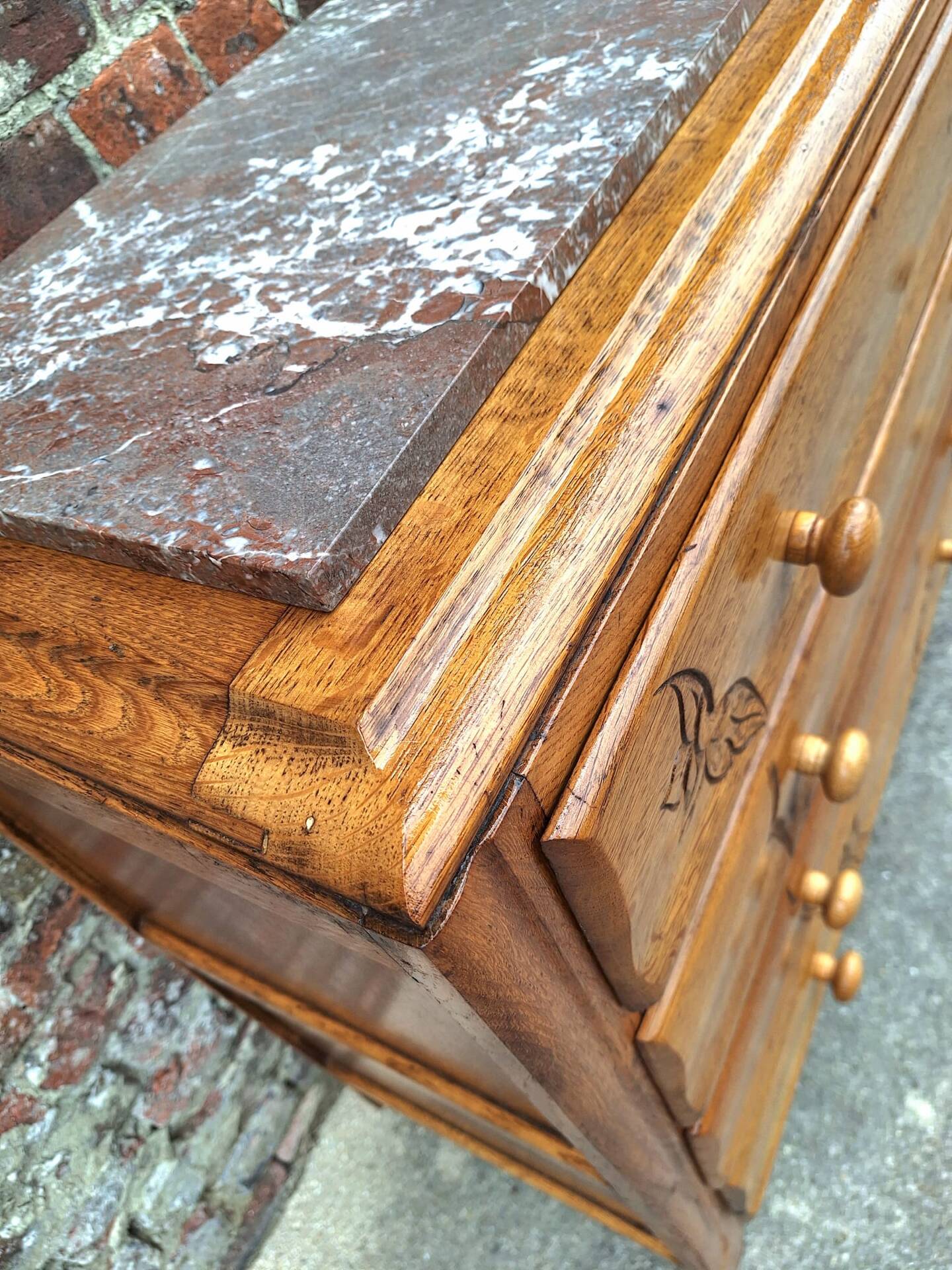 Art Deco commode, vintage antique piece with marble top.