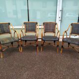 4 Fauteuil Boho chic 2 tons en Rotin, café bistro Vintage
