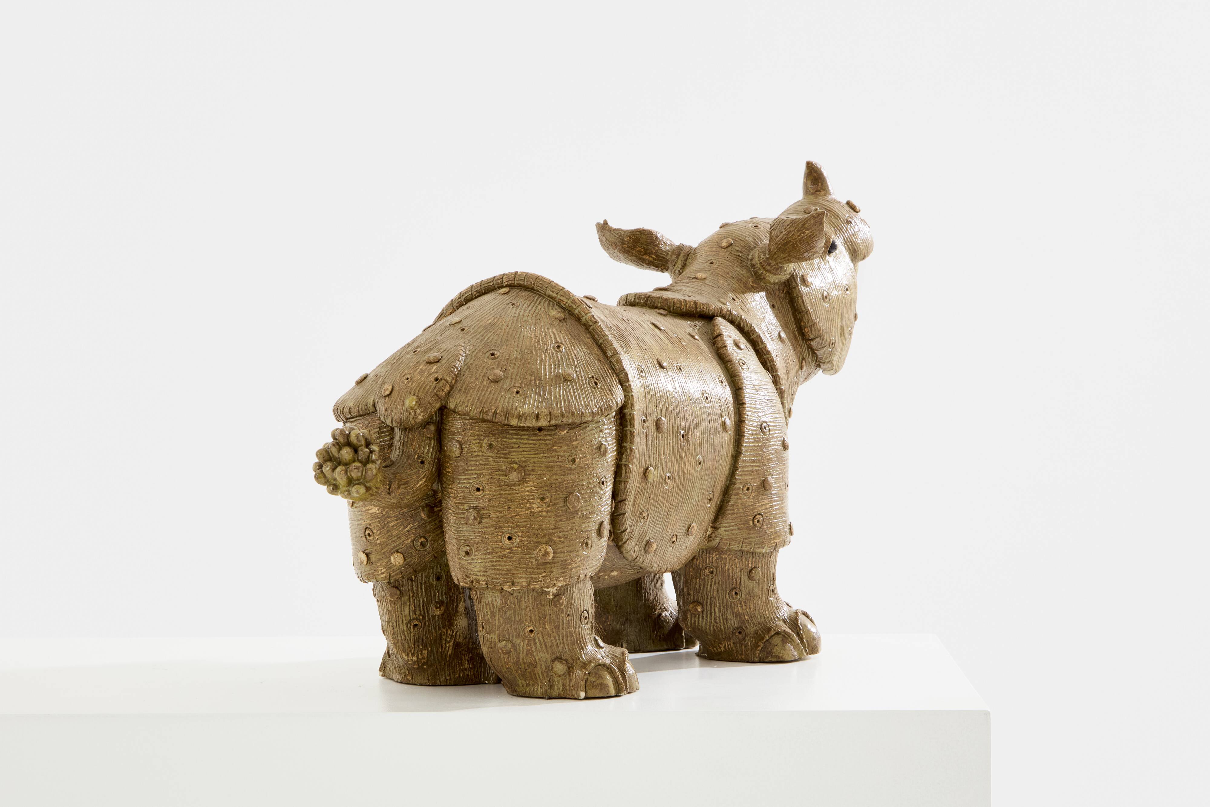 Valérie Courtet rhinoceros sculpture in glazed sandstone circa 2010