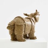 Valérie Courtet rhinoceros sculpture in glazed sandstone circa 2010