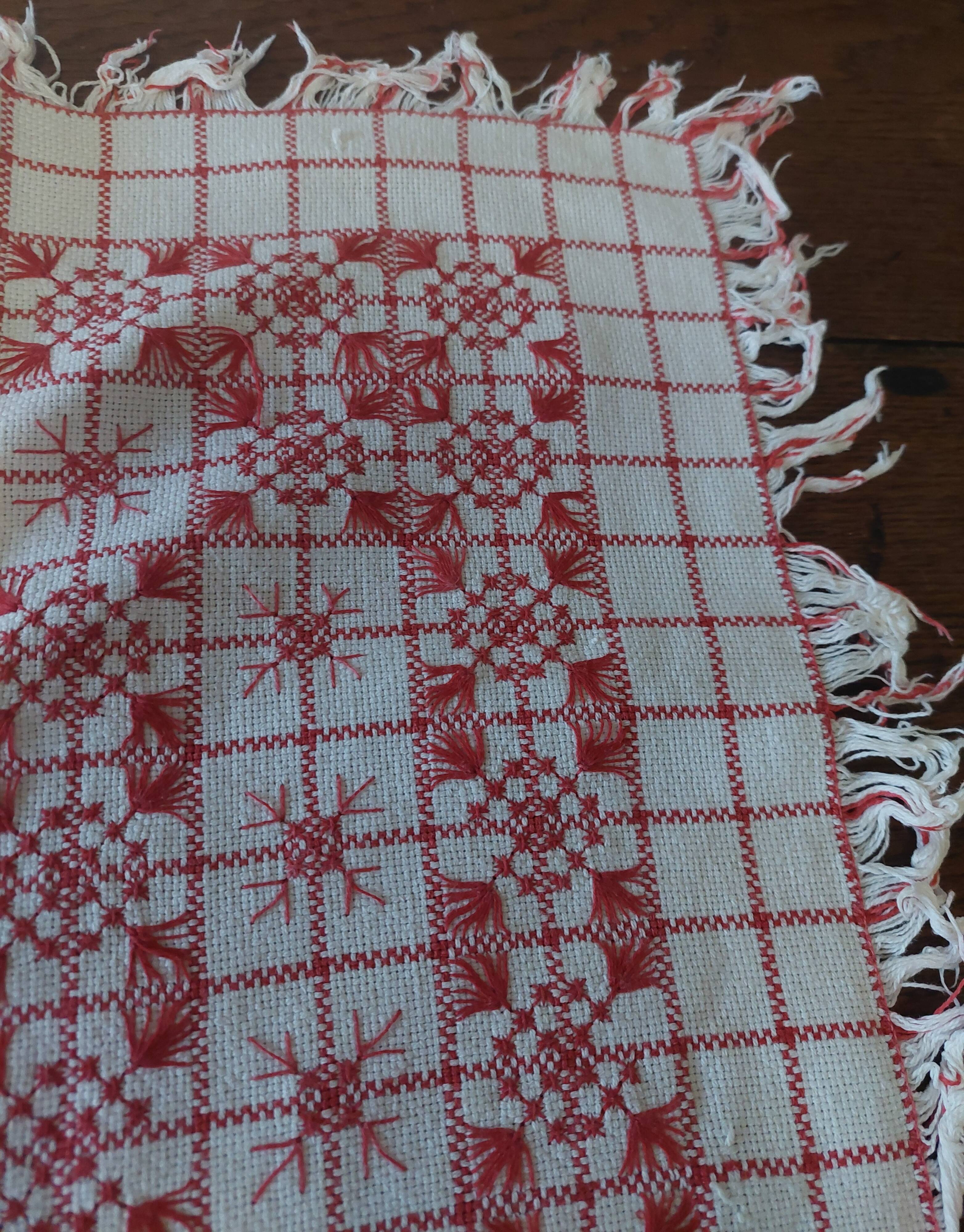 Red checkered cotton tablecloth with fringes