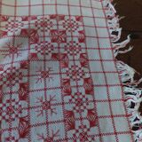 Red checkered cotton tablecloth with fringes