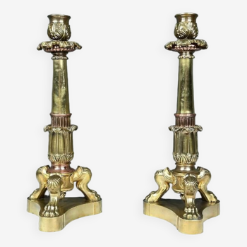 Pair of Bronze Candlesticks, Restoration Period – Early 19th Century