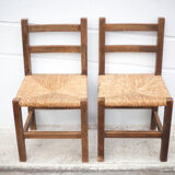 Pair of wooden and straw chairs