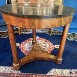 Large circular Empire pedestal table on 3 walnut columns with marble top, 19th century