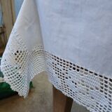 Old fabric and crochet tablecloth