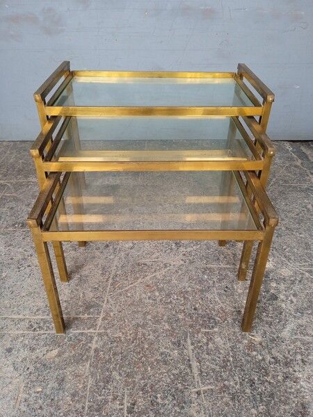 3 tables basse gigogne ep 1970 laiton doré design