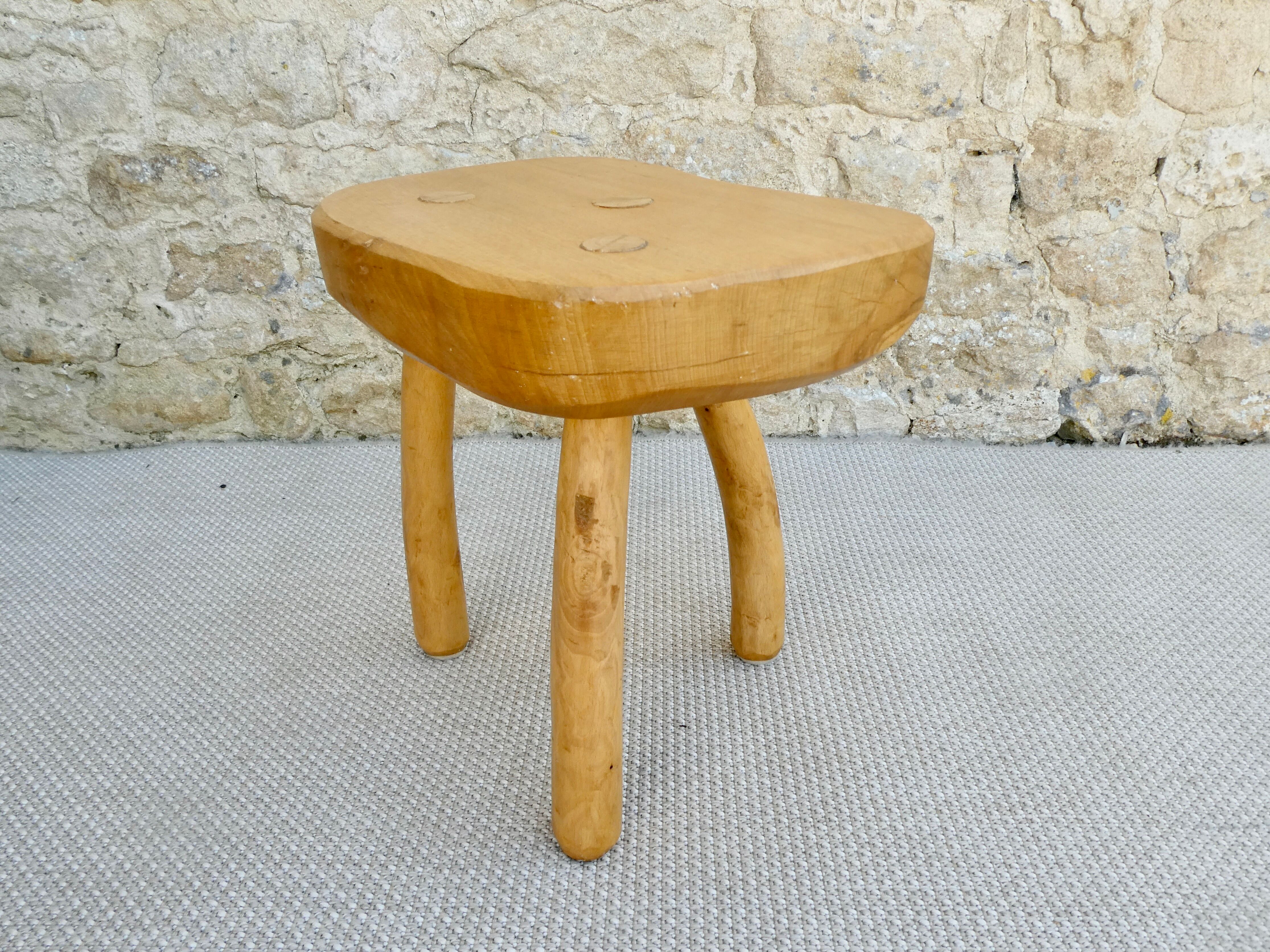 Solid wood tripod stool, 70s