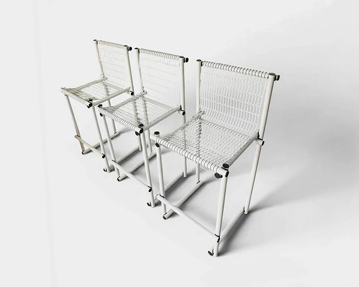 Set de 3 tabourets de comptoir modernistes italiens, acier laqué blanc 1970
