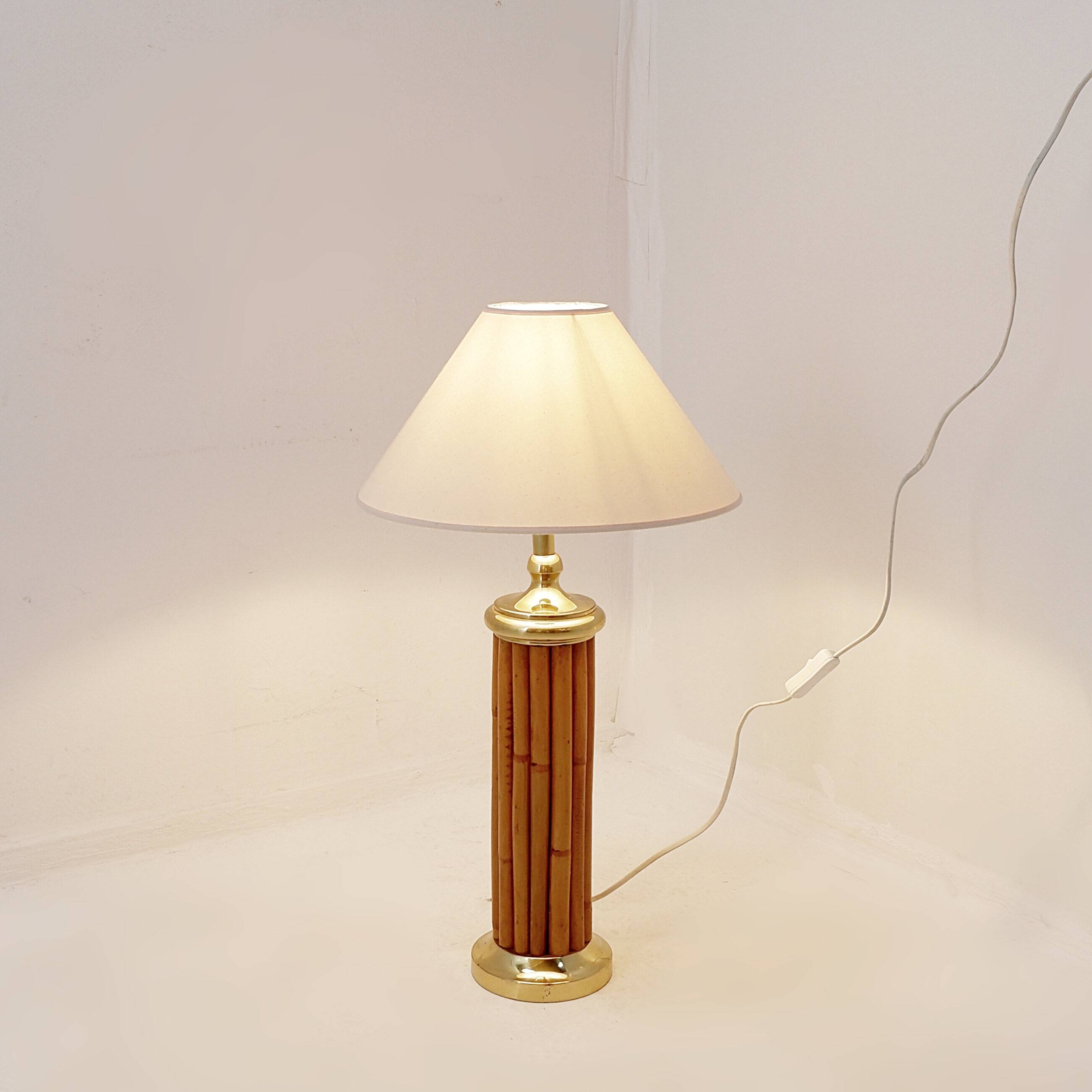 Vintage bamboo and brass table lamp - 1980s