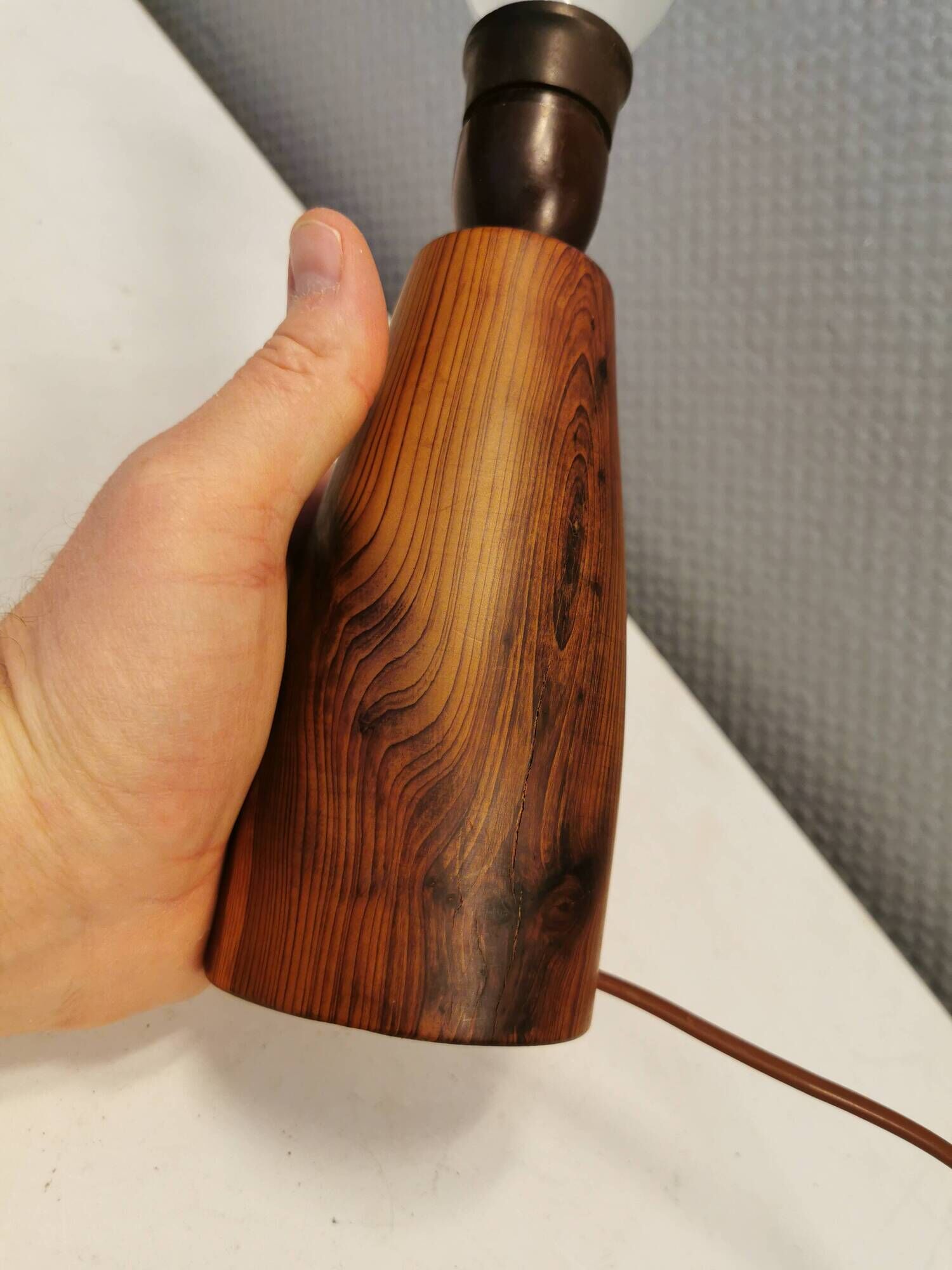 Very rare table lamp in turned wood by Stig Petterson Sweden 1950s.