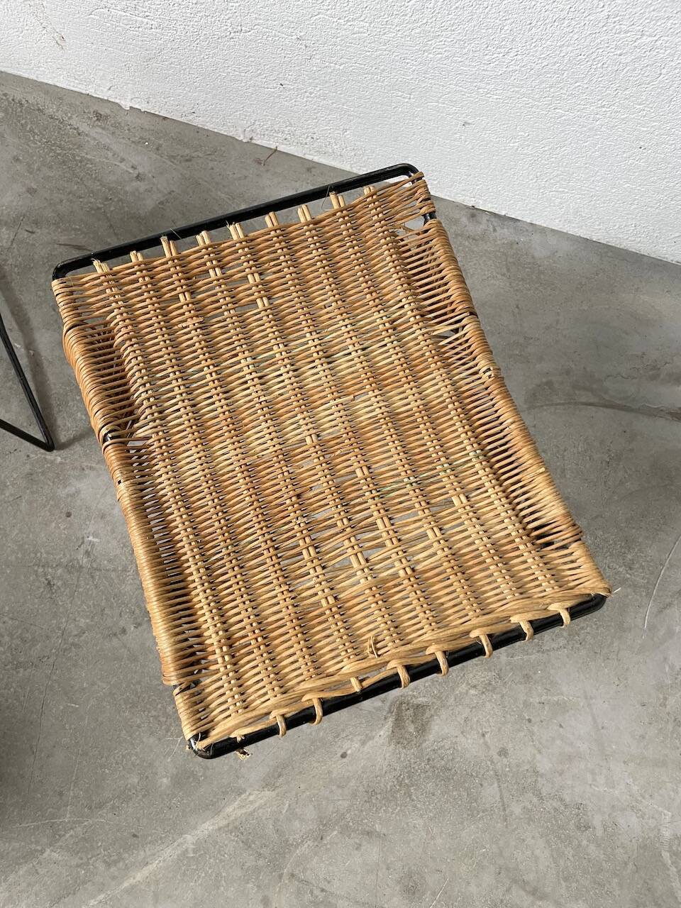 Set of three Raoul Guys wicker and metal stools