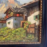 Alpine Village Antique oil painting