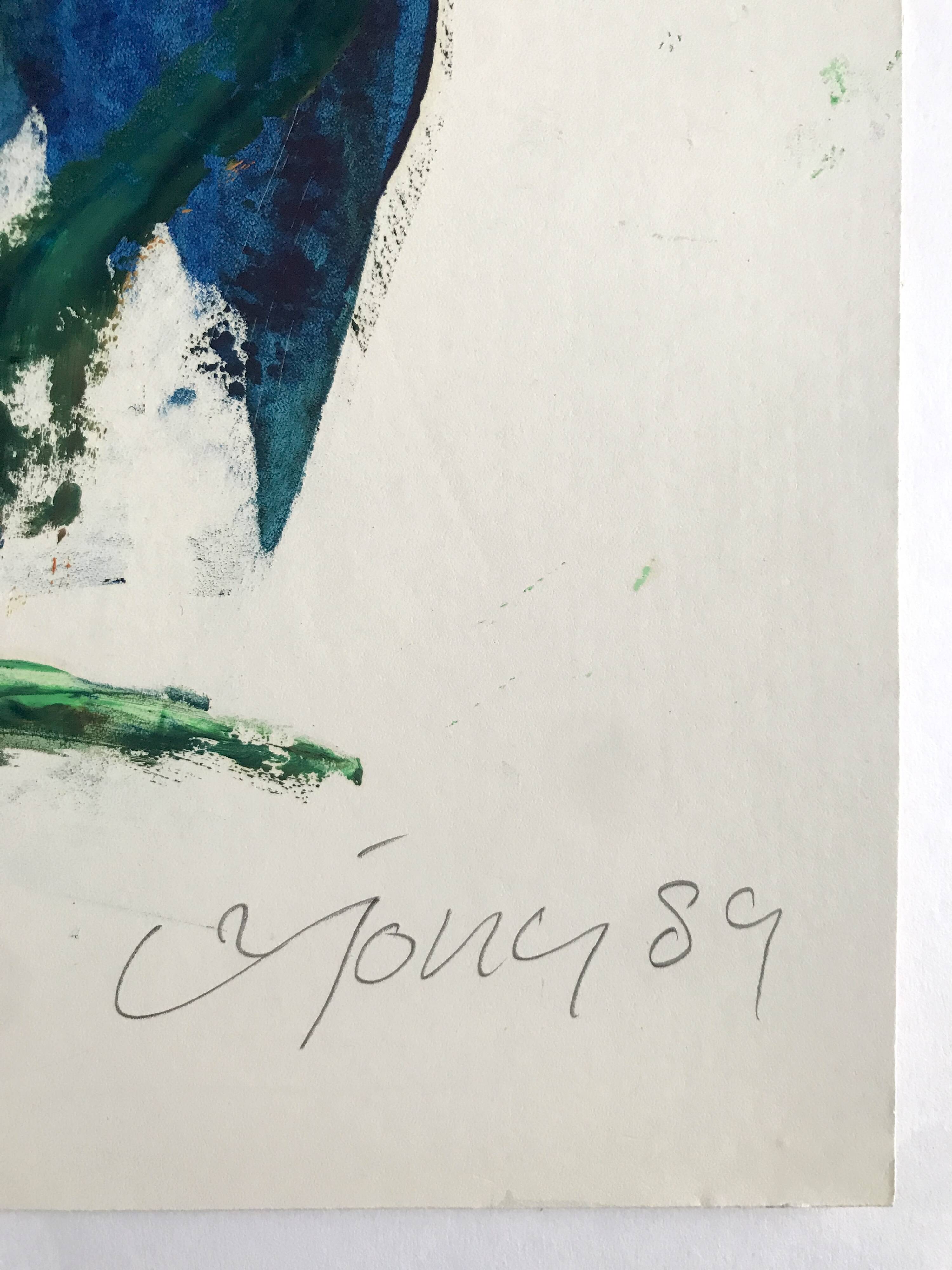 Composition abstraite orange et verte, gouache sur papier, 1989
