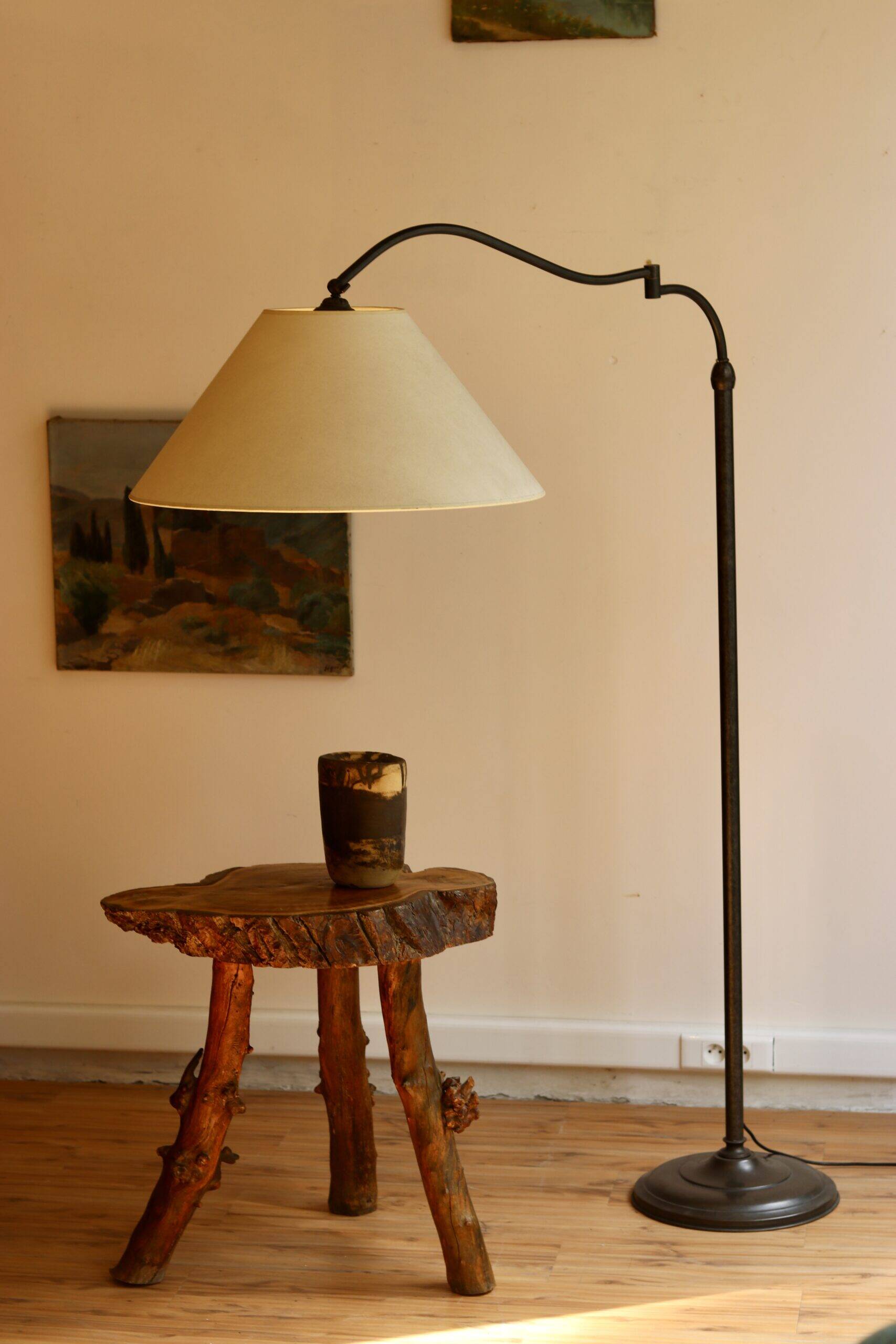Adjustable floor lamp in patinated metal, 1970s