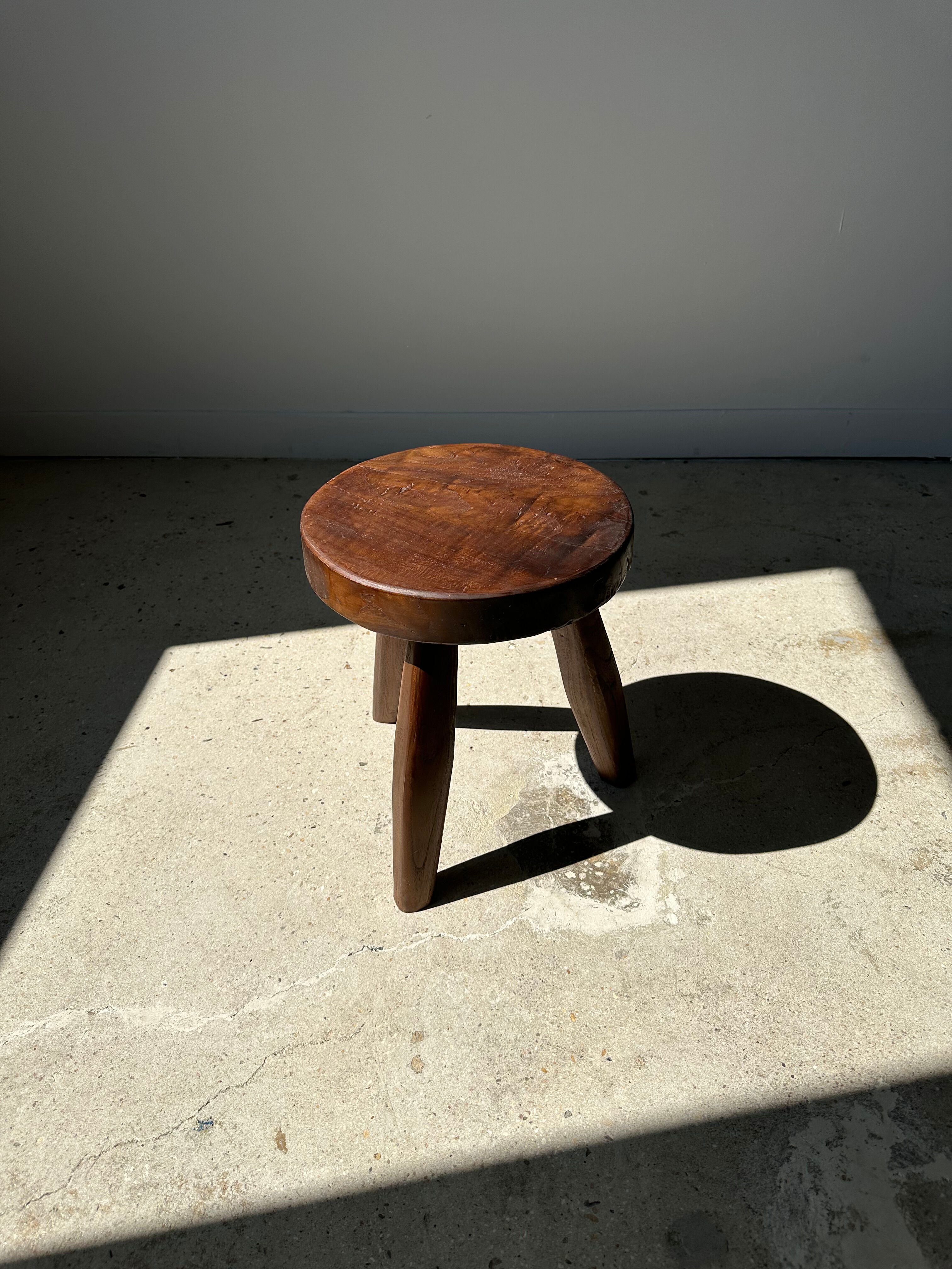 Brown solid wood stool flat circular seat