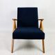 Fauteuil vintage en velours bleu marine Var, années 1970