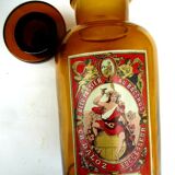 Bouteille verre ambre 2 L, Bleu Passier au Bacchus, produit pour teinture, XIXè