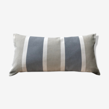 Grey, blue and white striped cushion