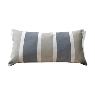 Grey, blue and white striped cushion