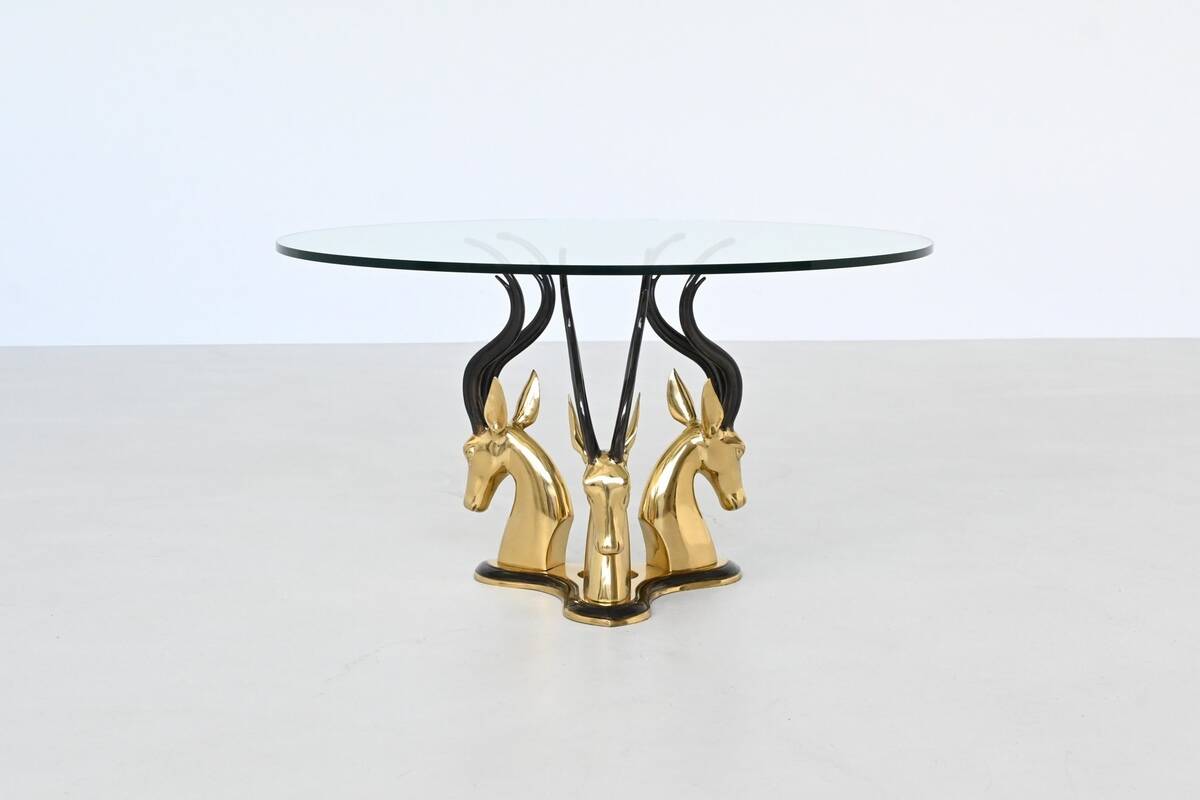 Hollywood Regency style coffee table brass antelope France 1970