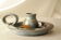 Candle holder in stoneware glazed cellar rat bluish to brown