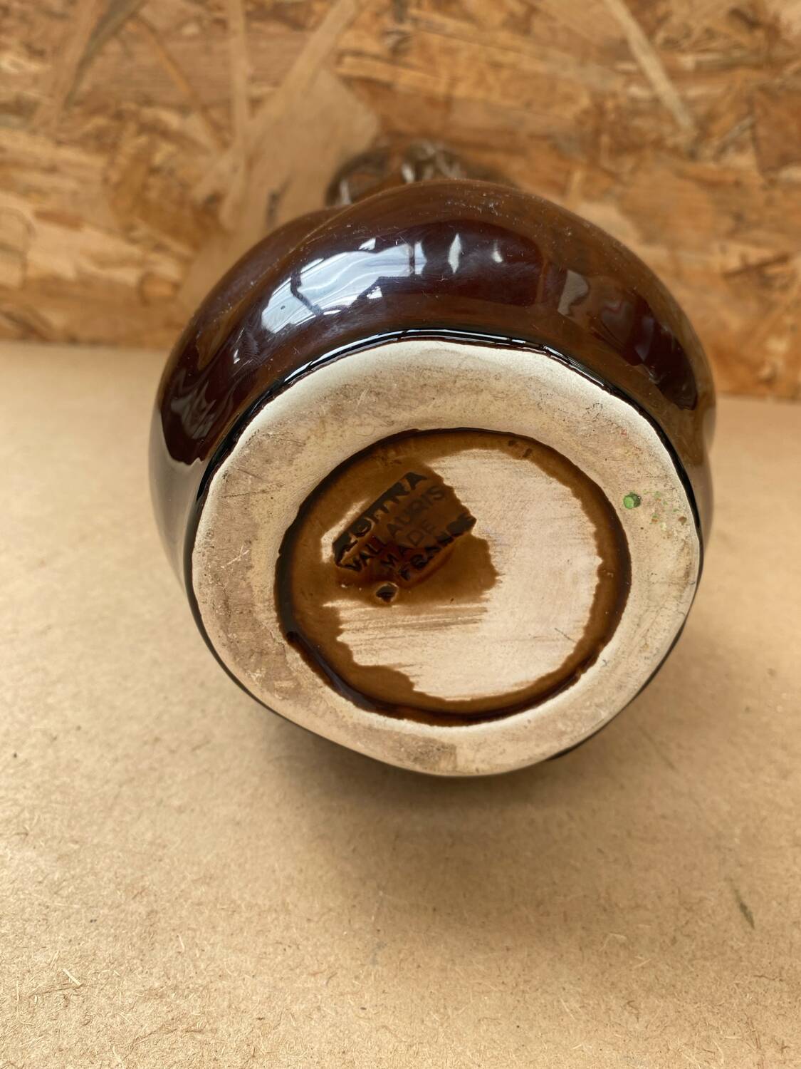 Antique vase vallauris ceramic art brown orange vintage