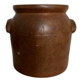 Brown unglazed stoneware grease pot