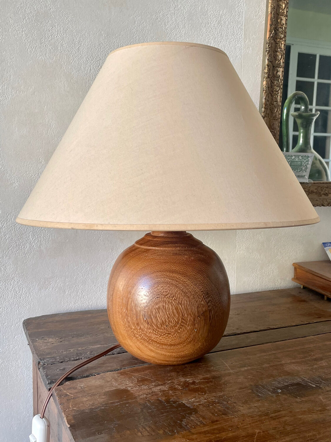 Carved solid wood lamp, vintage Art Deco 1930