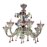 Venetian chandelier in multicolored Murano glass, 6 light arms circa 1920