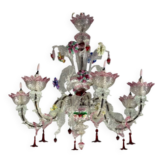 Lustre vénitien en verre de Murano multicolore, 6 bras de lumière vers 1920