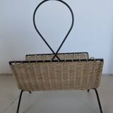 Iron and rattan magazine rack from the 60s