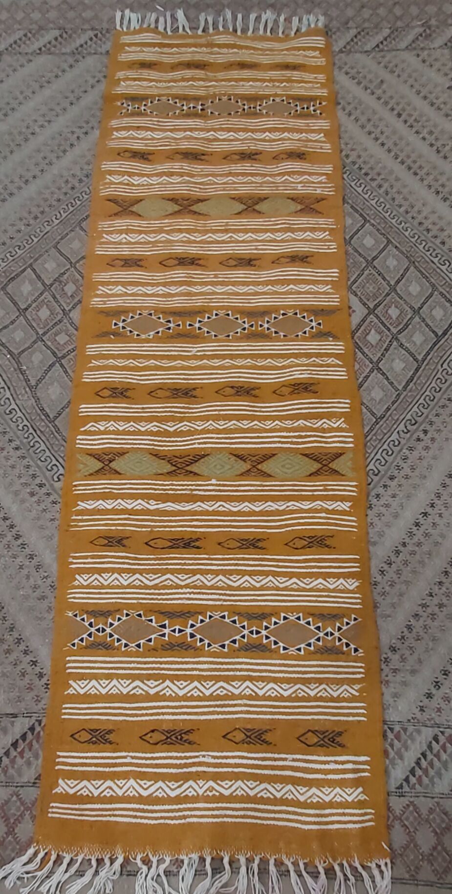 Handmade mustard hallway carpet, 200x60 cm
