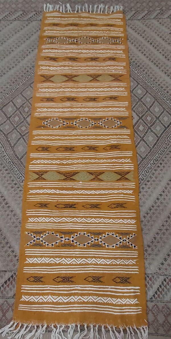 Tapis couloir couleur moutarde fait main, 200x60 cm