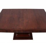 Original walnut extendable table, designed by Louis Majorelle, with 6 Art Deco chairs.