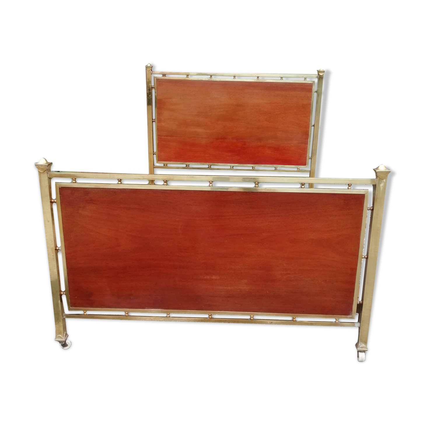 Very pretty old art deco bed 140 x 190 mahogany and gilded brass wood and metal