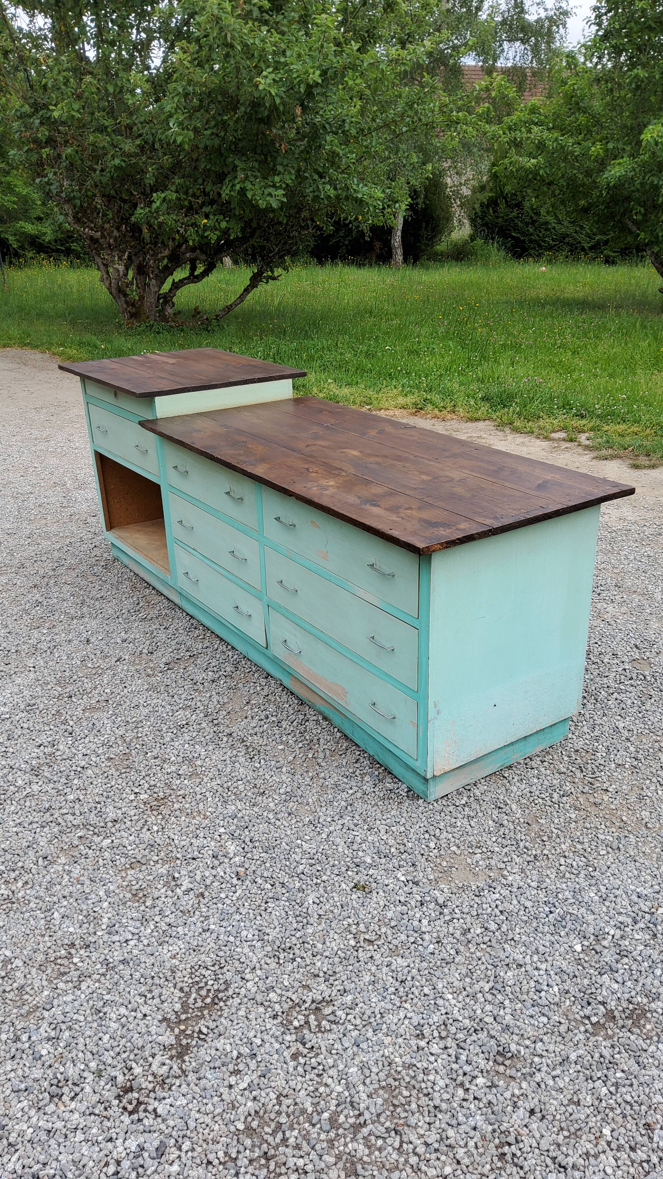 Hardware counter of the 50s 8 drawers 1 niche 250cm