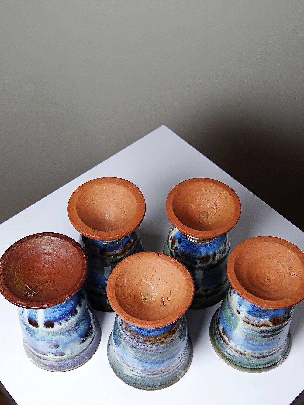 Set of 5 ceramic workshop mazagrans, glazed, 1960s-1980s.