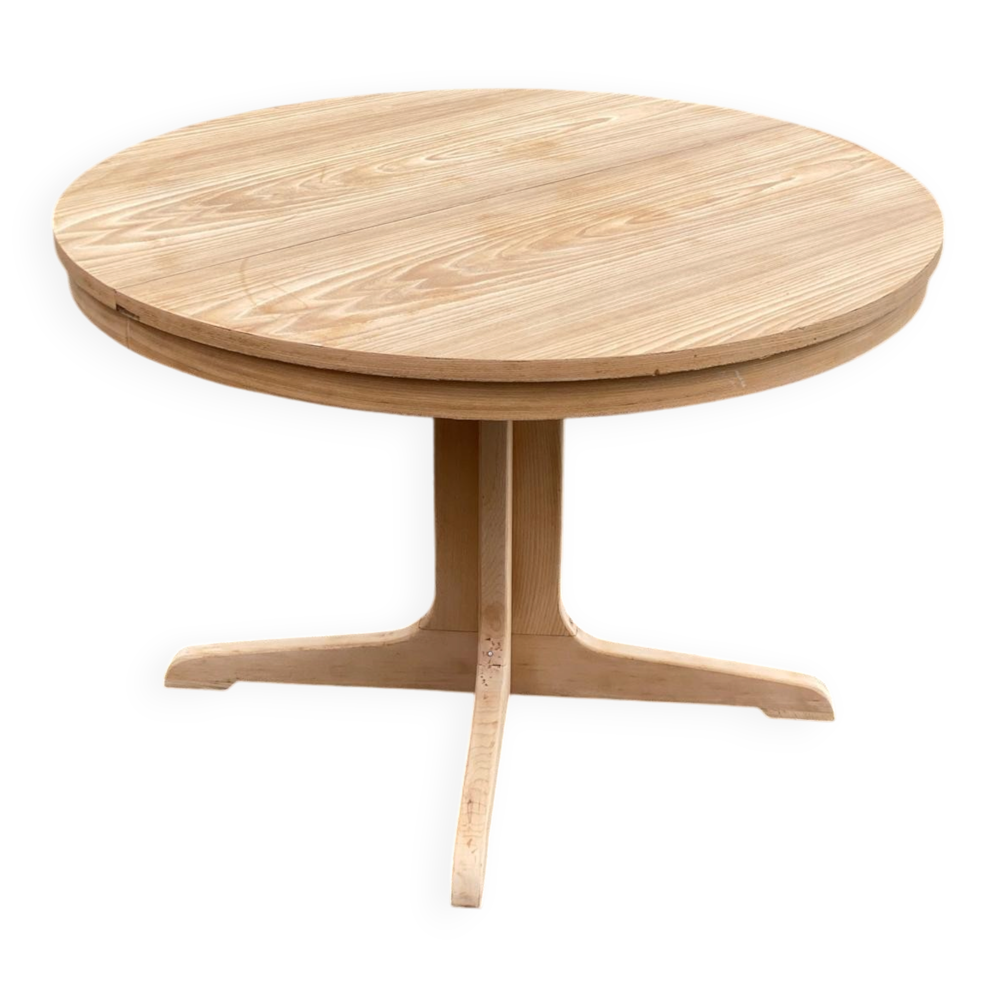 Scandinavian Baumann round extendable dining table with central leg, 115cm.
