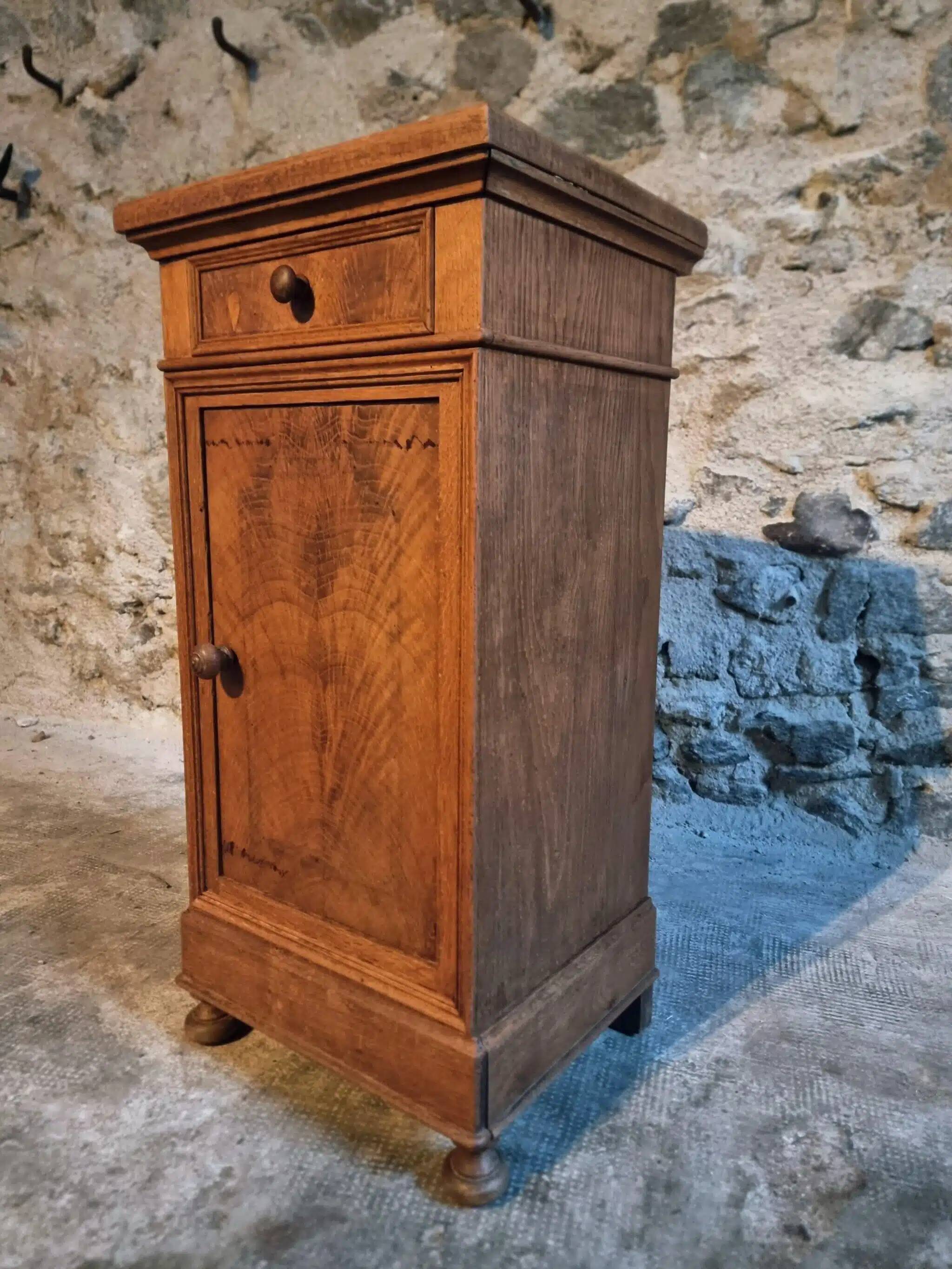 Antique French oak bedside table, early 20th century.